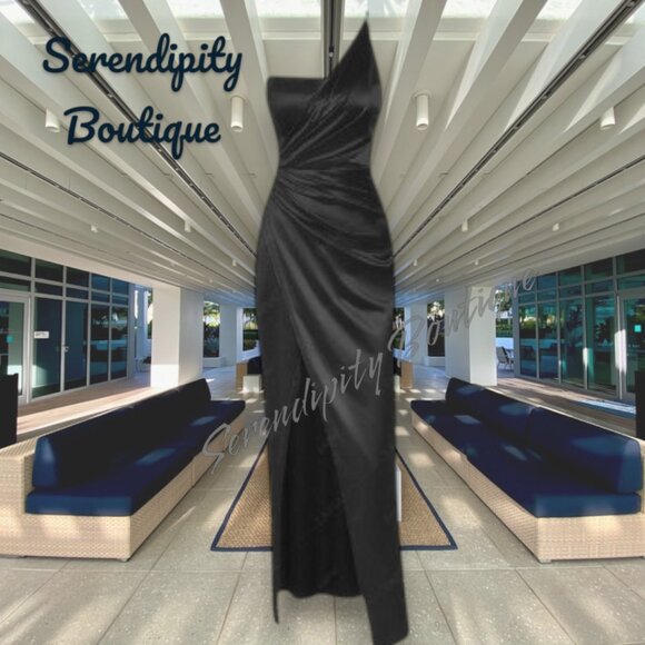 Classic Elegance Silky Satin One Shoulder Ruched Waist Formal Party Prom Dress - Picture 2 of 6